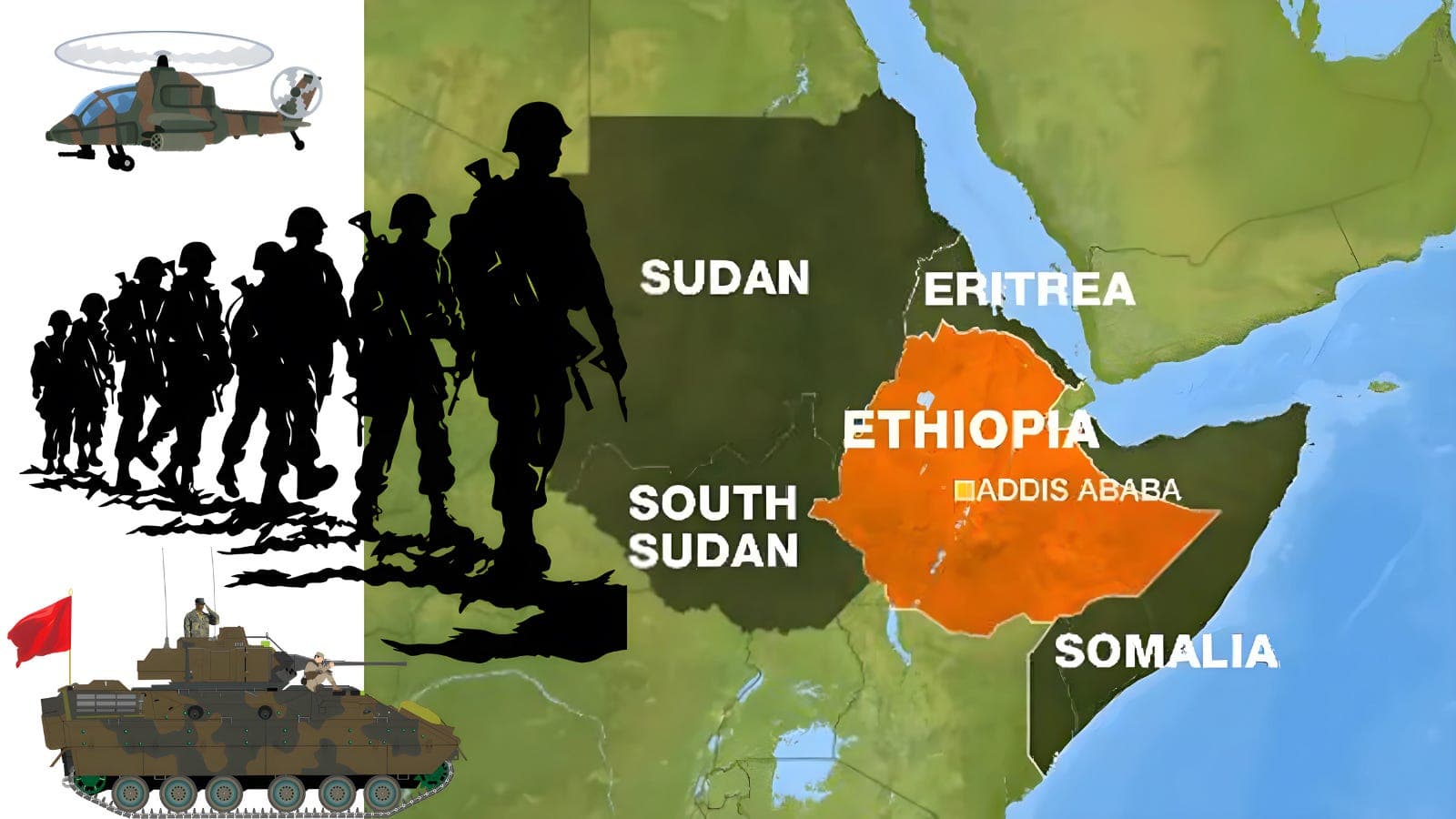 Regional war in the Horn of Africa involves Sudan, Somalia, Ethiopia, and South Sudan