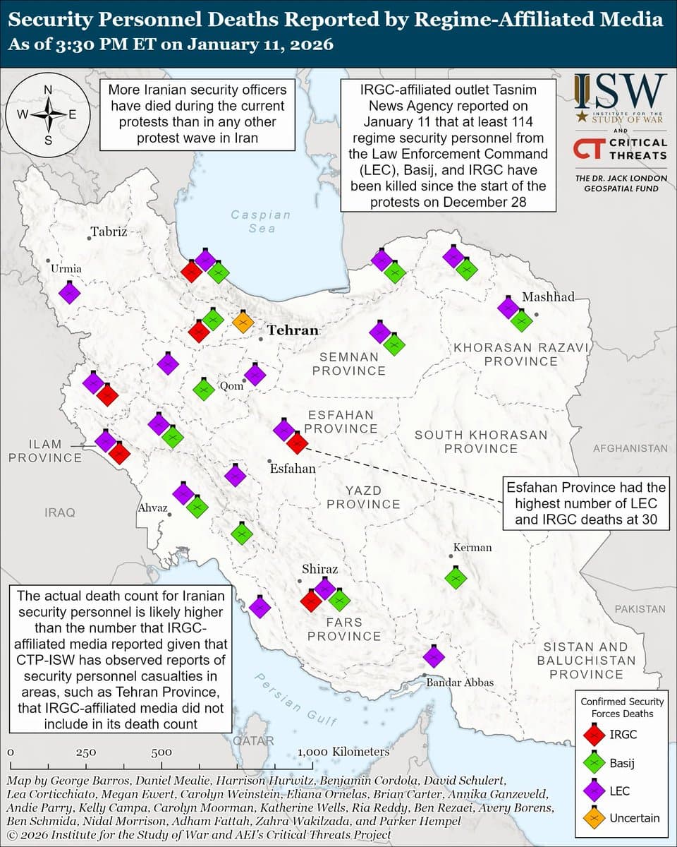Iranian state media reports 114 security forces killed in unrest