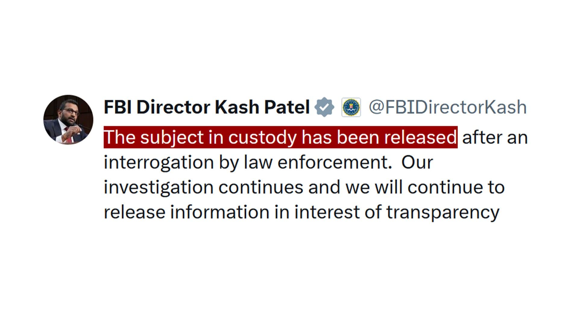 FBI Releases Second Suspect in Charlie Kirk Assassination Case