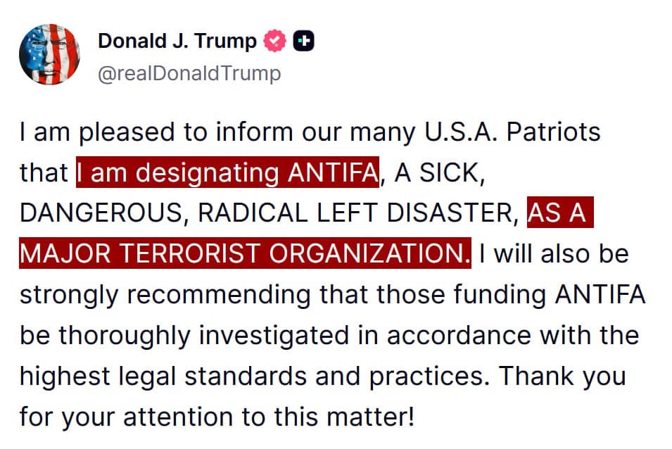 Trump designates ANTIFA as a major terrorist organization