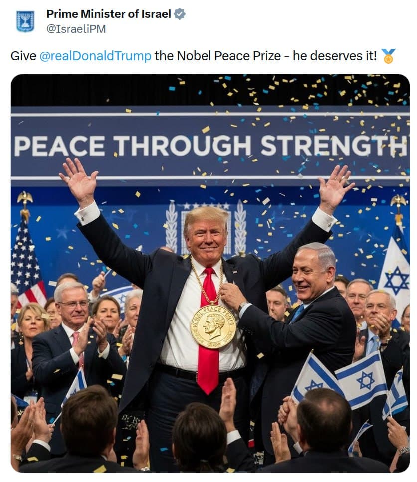 Netanyahu's Press Office: 'Give Trump the Nobel Peace Prize'