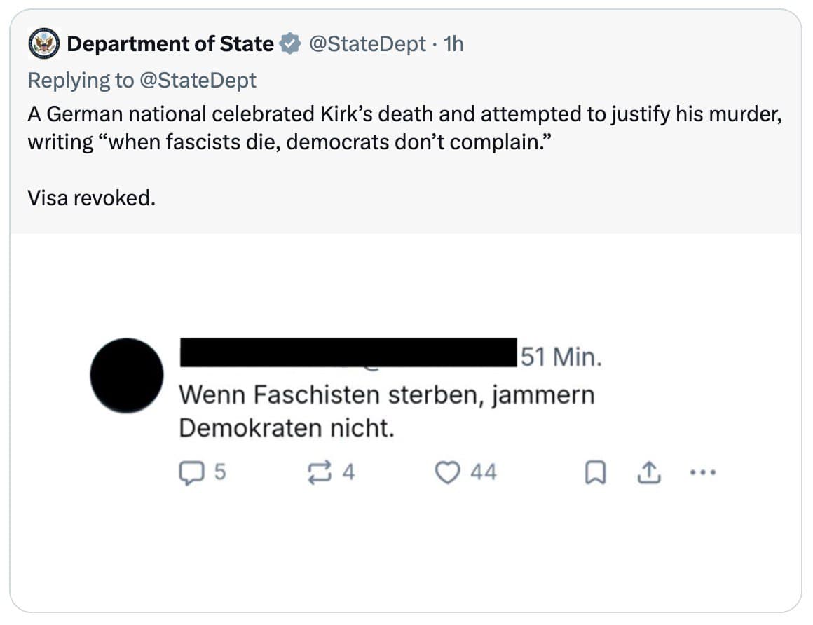 U.S. revokes visa of German filmmaker Mario Sixtus for celebrating death of Charlie Kirk
