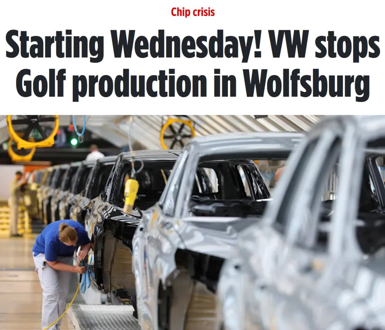 Volkswagen to halt production at key German plants next week