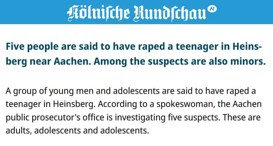 Group of young men and adolescents rapes teenage girl in Heinsberg