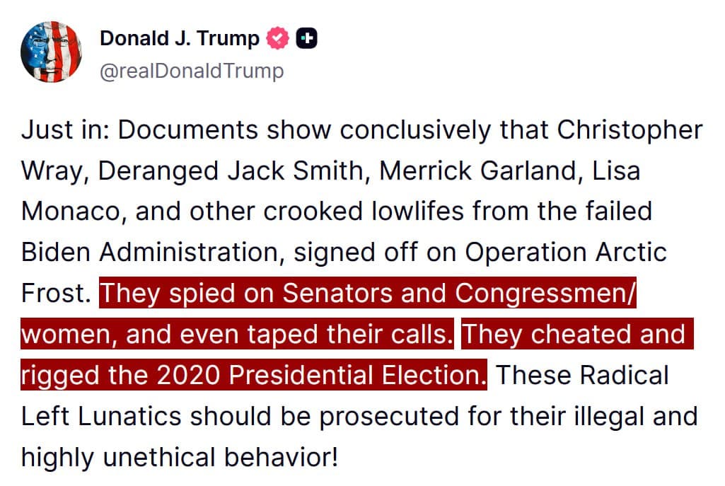 Trump claims evidence of Biden admin spying on Senators and Congressmen