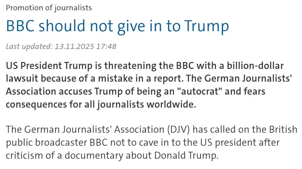 German Journalists' Association urges BBC not to yield to Trump