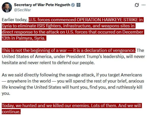 U.S. forces launch OPERATION HAWKEYE STRIKE in Syria