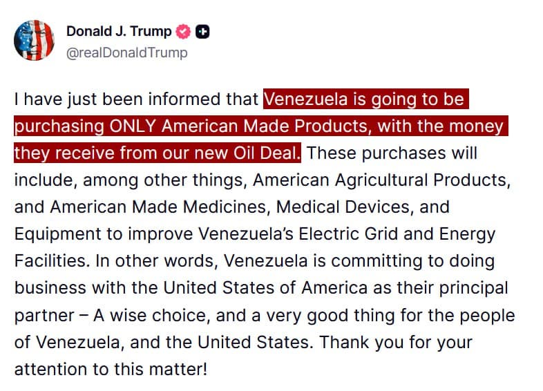 Trump: Venezuela commits to doing business with the United States