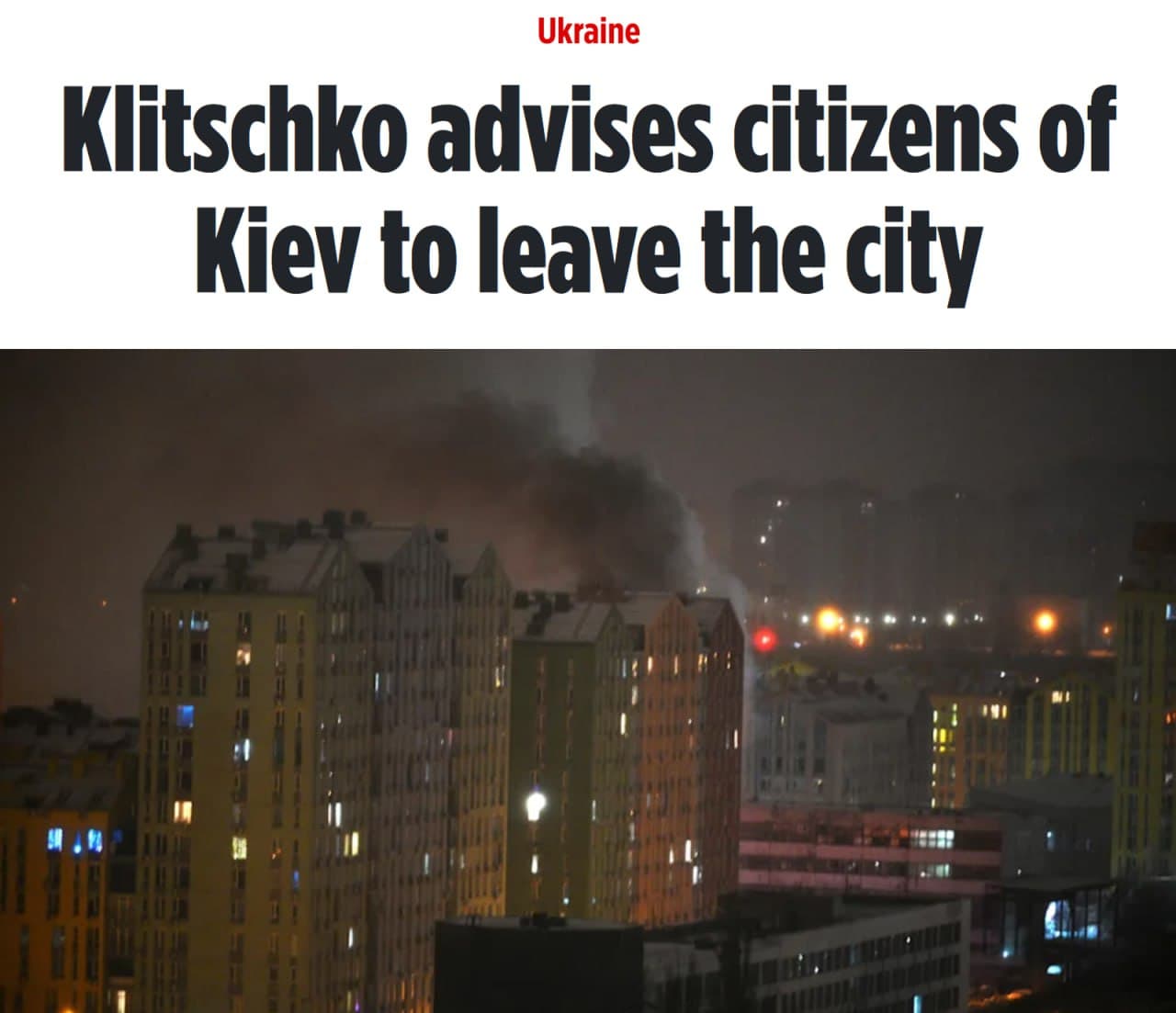 Kyiv mayor advises residents to temporarily leave city after air attack