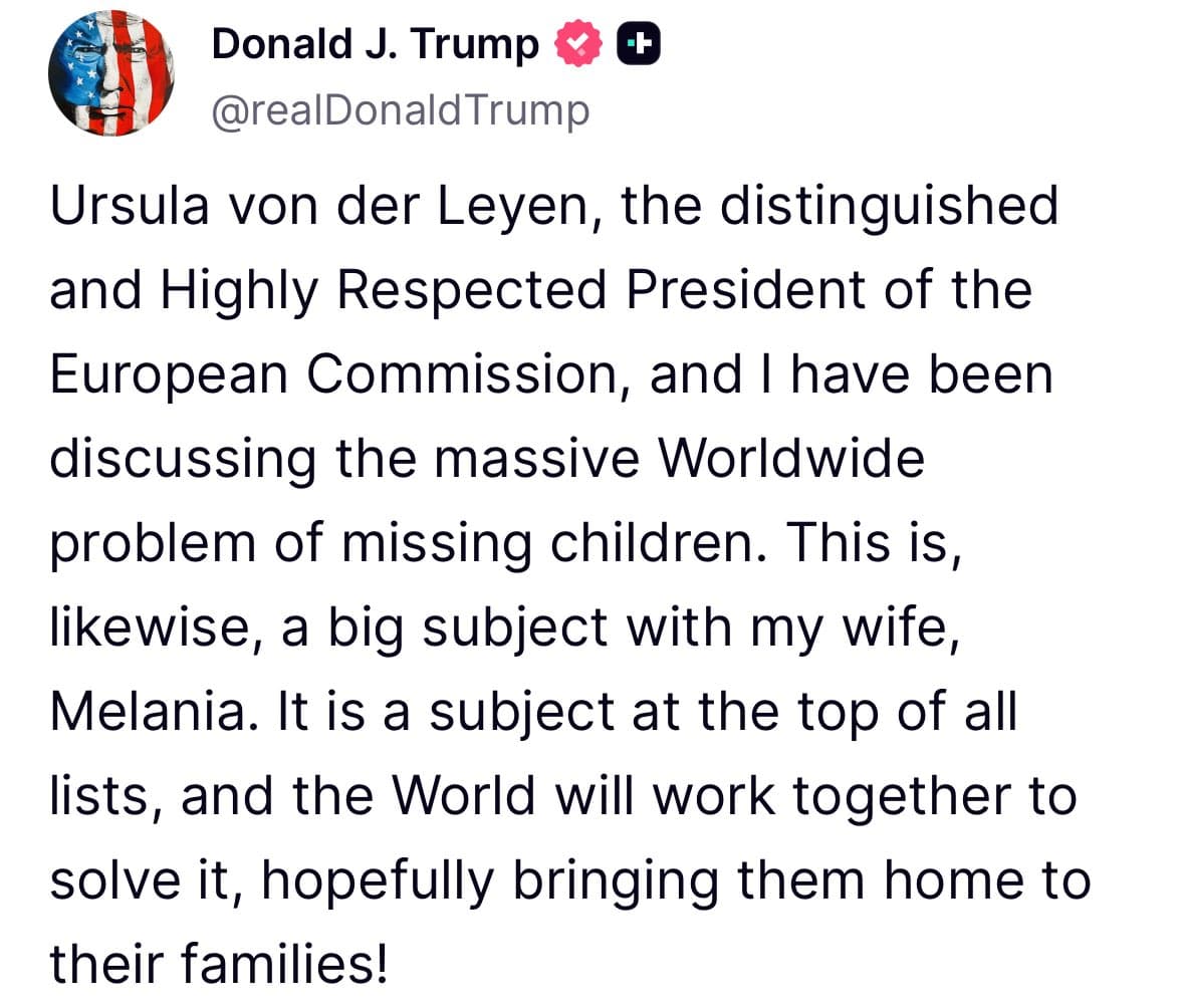 Breaking: Trump and Ursula von der Leyen Address Urgent Missing Children Crisis