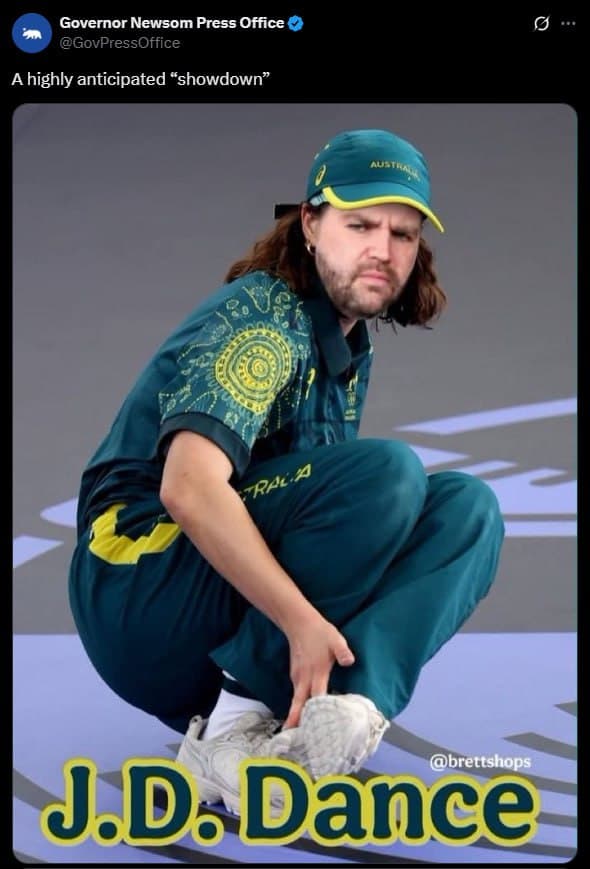 Breaking: California Governor Newsom Memes VP JD Vance with Viral Olympic Dancer