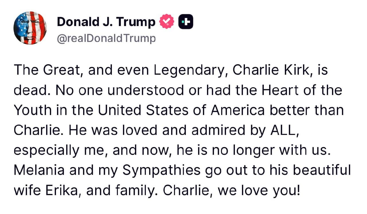 Trump Announces Death of Influential Conservative Charlie Kirk