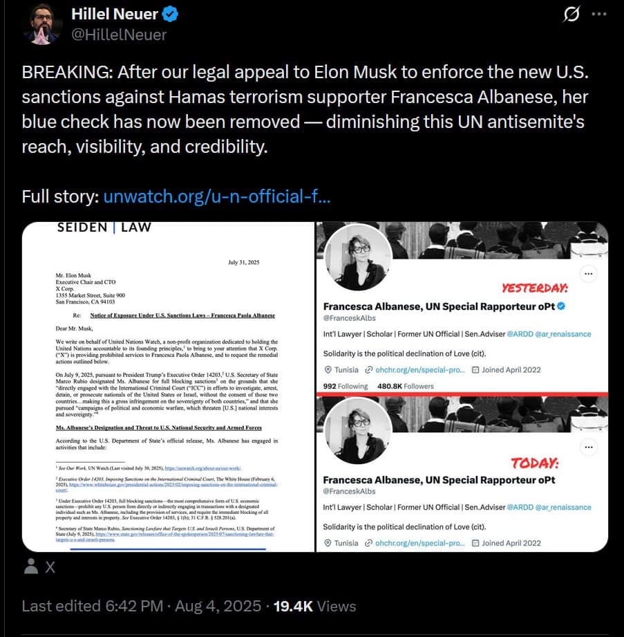 Israel Pressures Twitter to Strip UN Rapporteur Francesca Albanese's Verification Amid Gaza Criticism