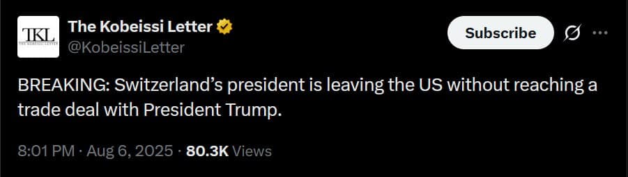 Swiss President Leaves U.S. Empty-Handed, Faces 39% Tariffs Despite F-35 Deal