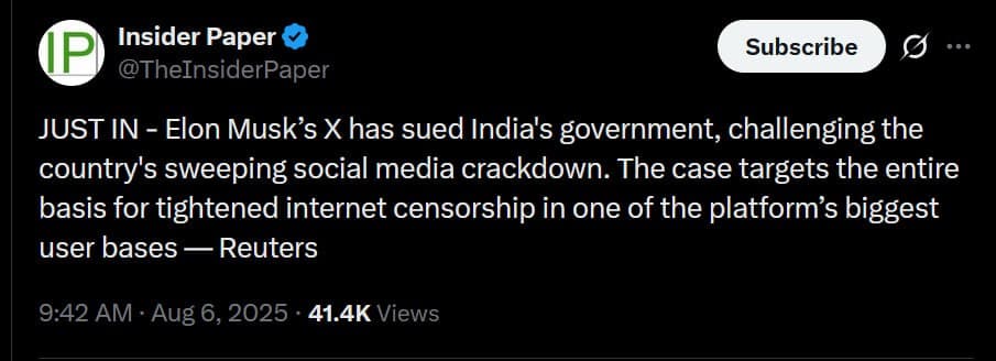 Elon Musk's X Sues India, Challenging Strict Social Media Censorship Laws