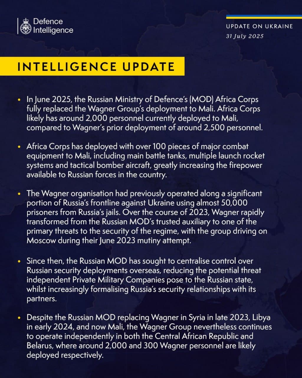 British Intelligence Confirms Africa Corps Takes Over Wagner's Role in Mali, Raises Concerns