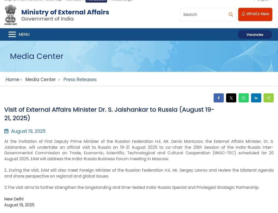 Breaking: India’s Jaishankar Meets Russia’s Lavrov Amid Tensions