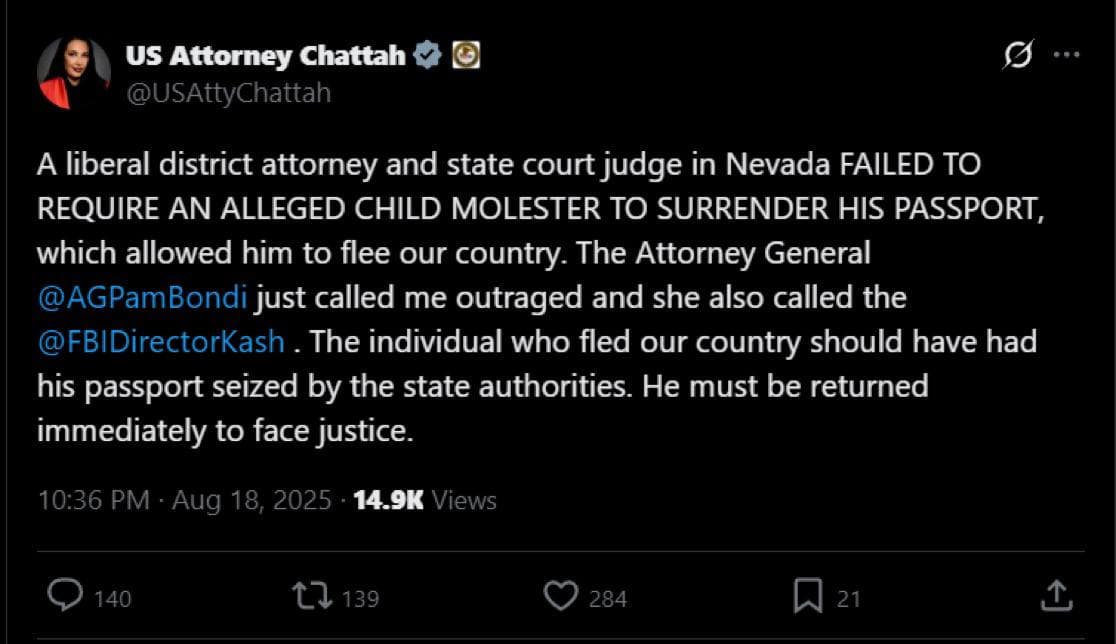 Breaking: Nevada Attorney Sigal Chattah Blames Judges for Fleeing Israeli Child Predator