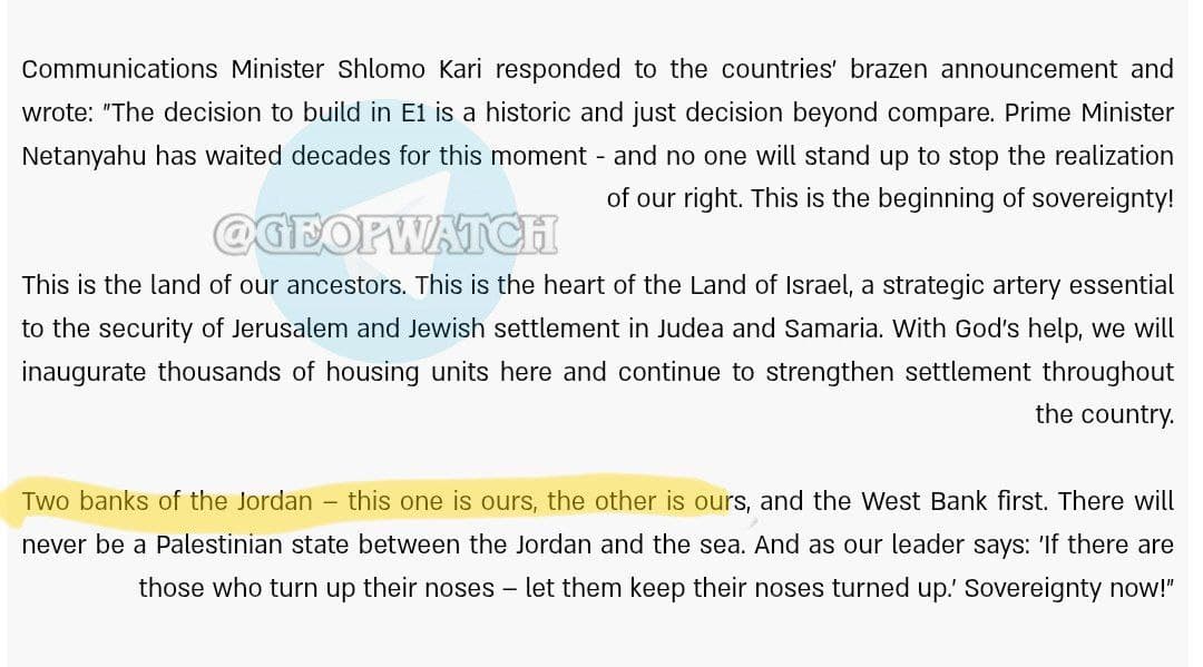 Breaking: Israel Minister Claims Jordan Belongs to Israel, Urges West Bank Takeover