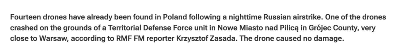 Fourteen Russian Drones Discovered in Poland, One Crashes Near Base