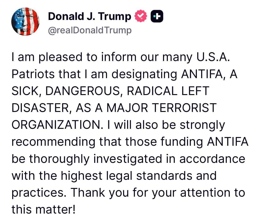 President Trump designates ANTIFA as a terrorist group