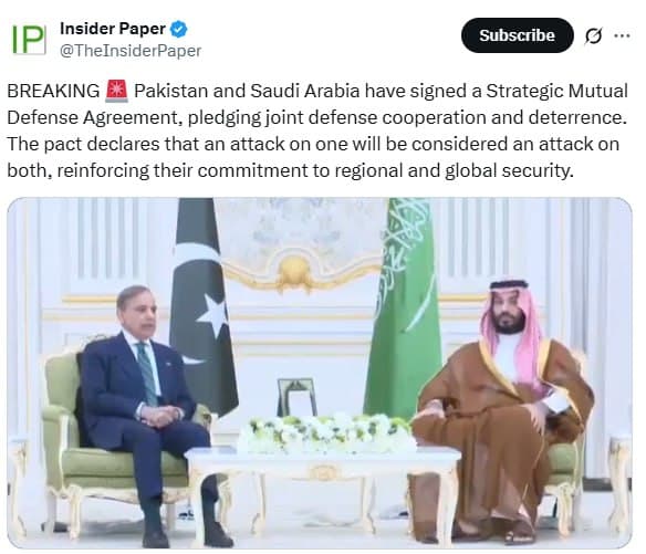 Pakistan and Saudi Arabia sign Strategic Mutual Defense Agreement
