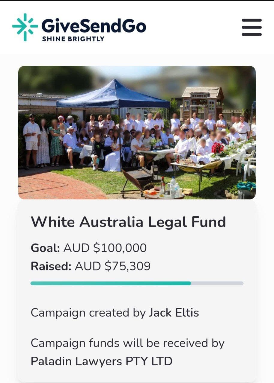 White Australia legal fund has been restored; donations encouraged