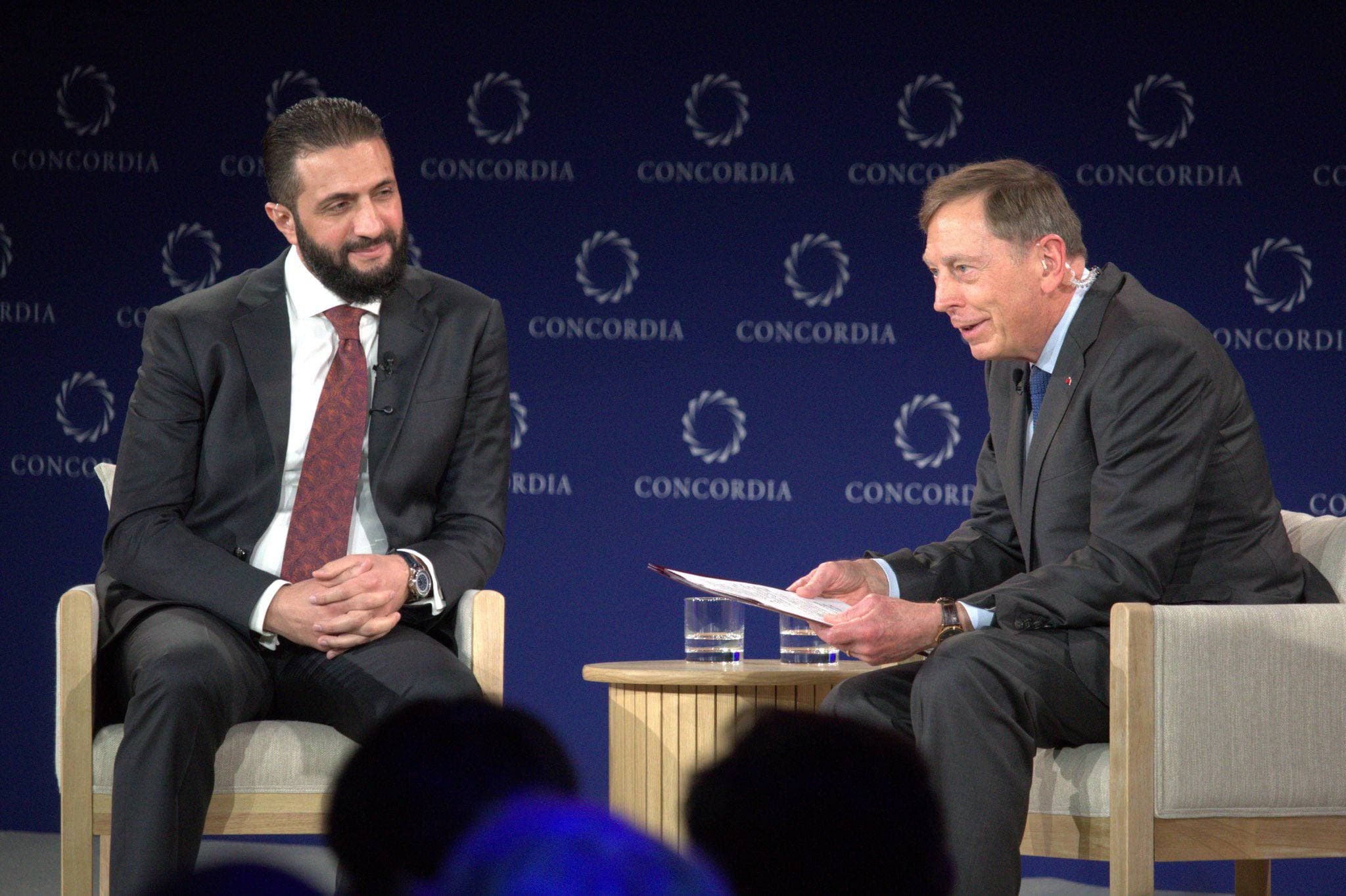 Ret. Gen. David H. Petraeus discusses counterterrorism with Syrian President Ahmed al-Sharaa