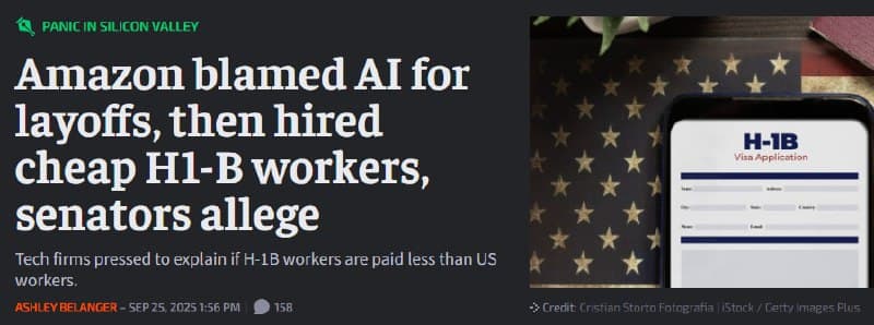 Amazon blames layoffs on AI, then hires over 10,000 H-1B workers