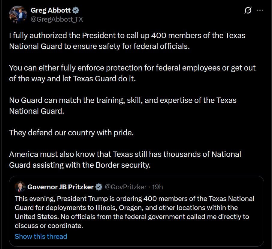 Texas and California governors clash over National Guard authority