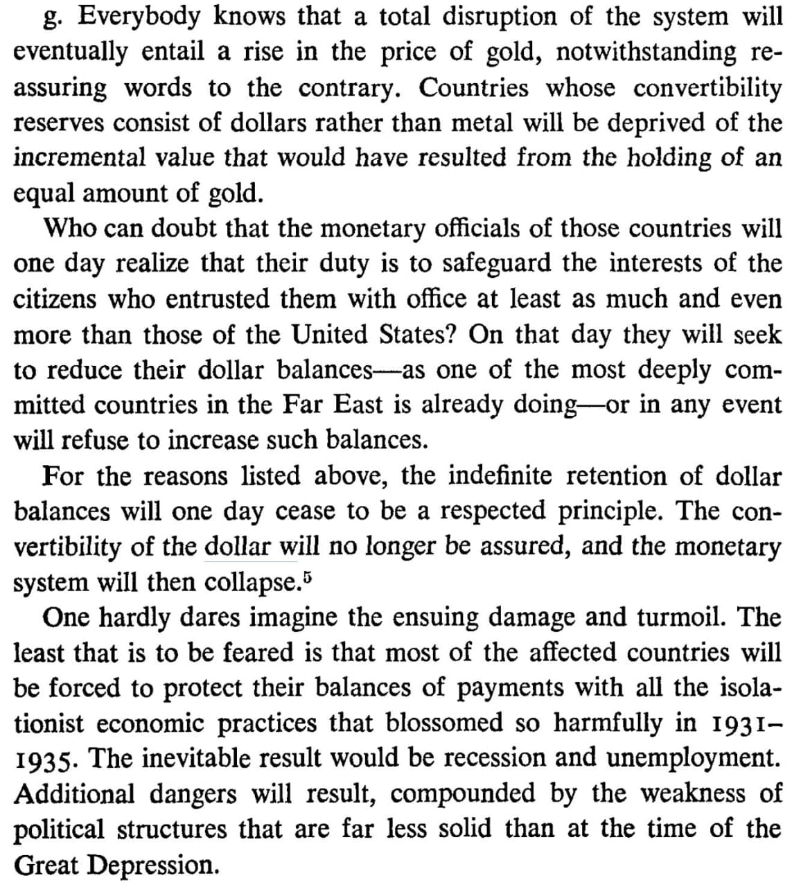 Jacques Rueff warns of countries dumping Dollar reserves for Gold