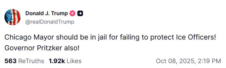 Trump calls for jail time for Chicago Mayor and Governor Pritzker