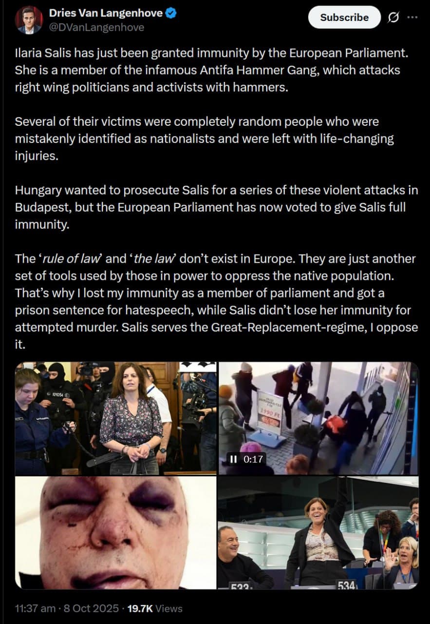 European Parliament grants immunity to Ilaria Salis, member of Antifa Hammer Gang