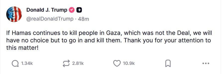 Donald Trump threatens to restart Gaza War if Hamas targets collaborators