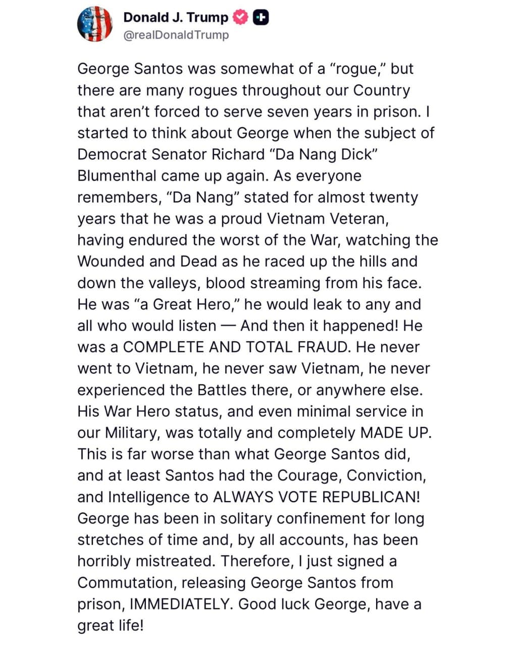 President Trump commutes sentence of former Congressman George Santos