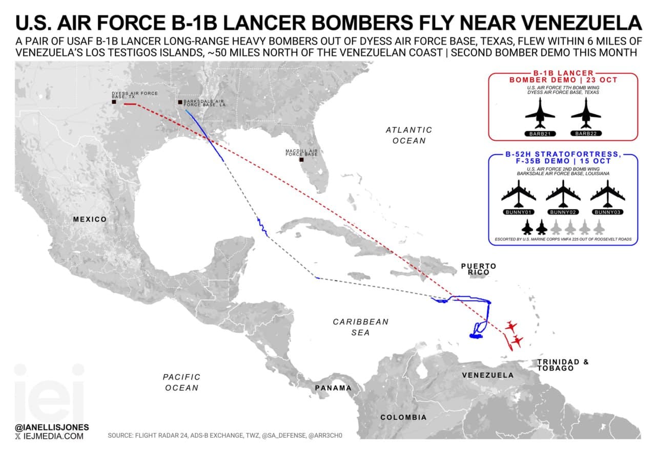 USAF B-1B Lancer bombers fly 50 miles off Venezuela coast