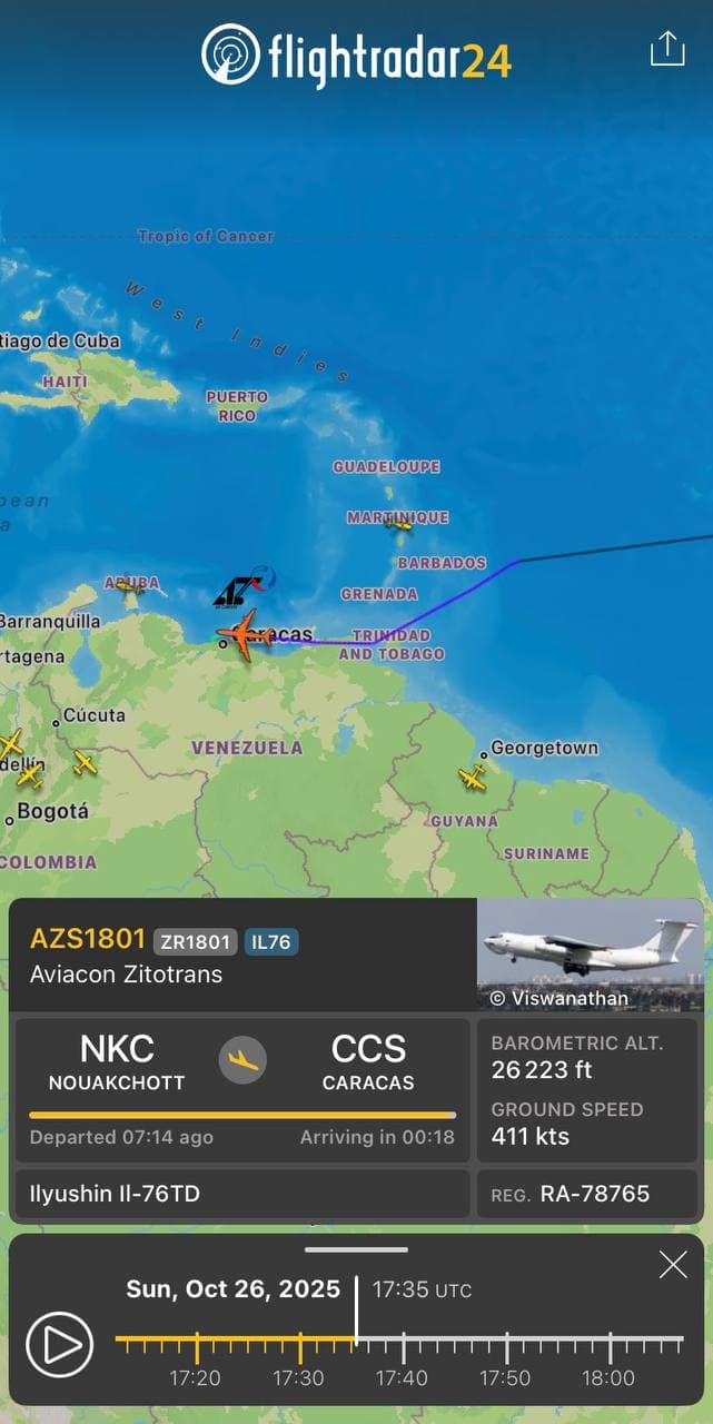Russian Il-76TD Cargo Plane lands in Caracas, Venezuela
