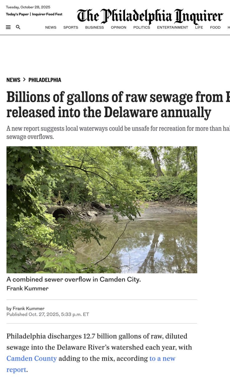Philadelphia discharges 12.7 billion gallons of sewage into Delaware River annually