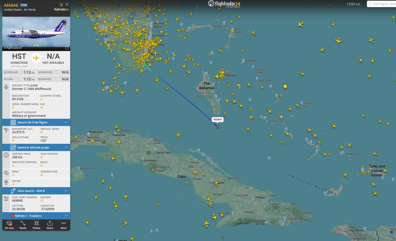 U.S. Air Force Dornier C-146A Wolfhound flies towards Puerto Rico