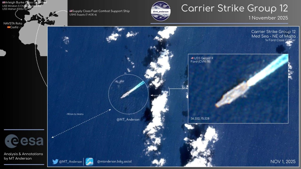 USS Gerald R. Ford Carrier Strike Group moves west, won't bomb Venezuela