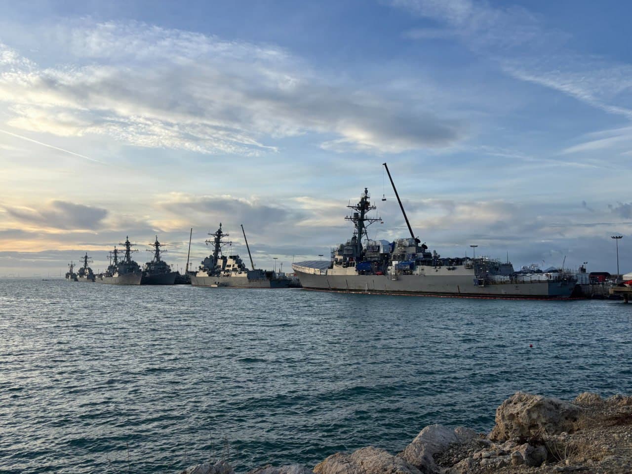 USS Gerald R. Ford's escorts arrive at Naval Station Rota, Spain