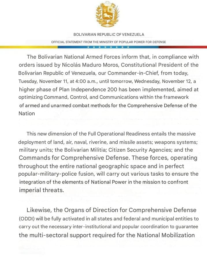 Venezuelan Armed Forces begin intensive phase of Plan Independence 200 exercises