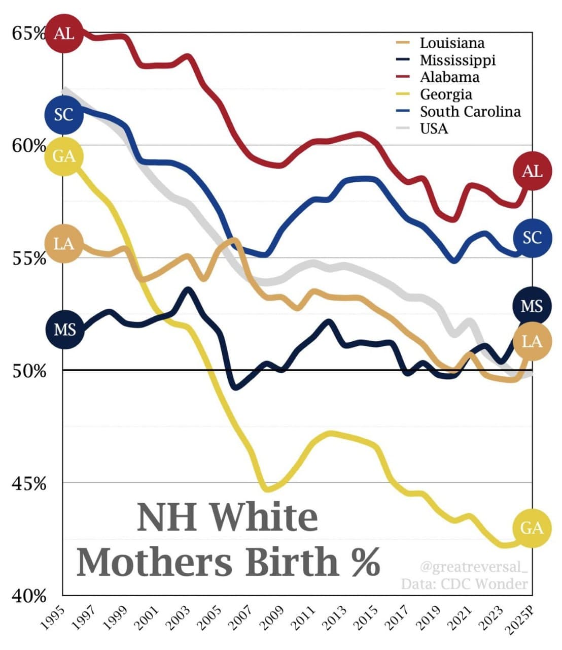 Deep South birth shares show changes by mother's race in 2025