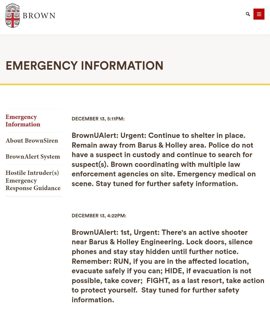 Brown University advises shelter in place as police search for suspect
