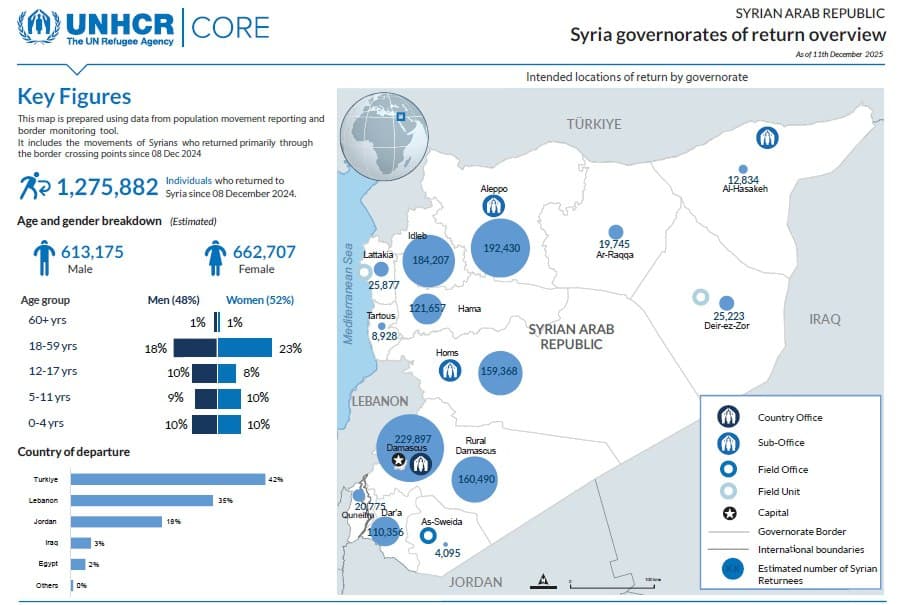 Over 3.2 million Syrians returned one year after Assad's fall