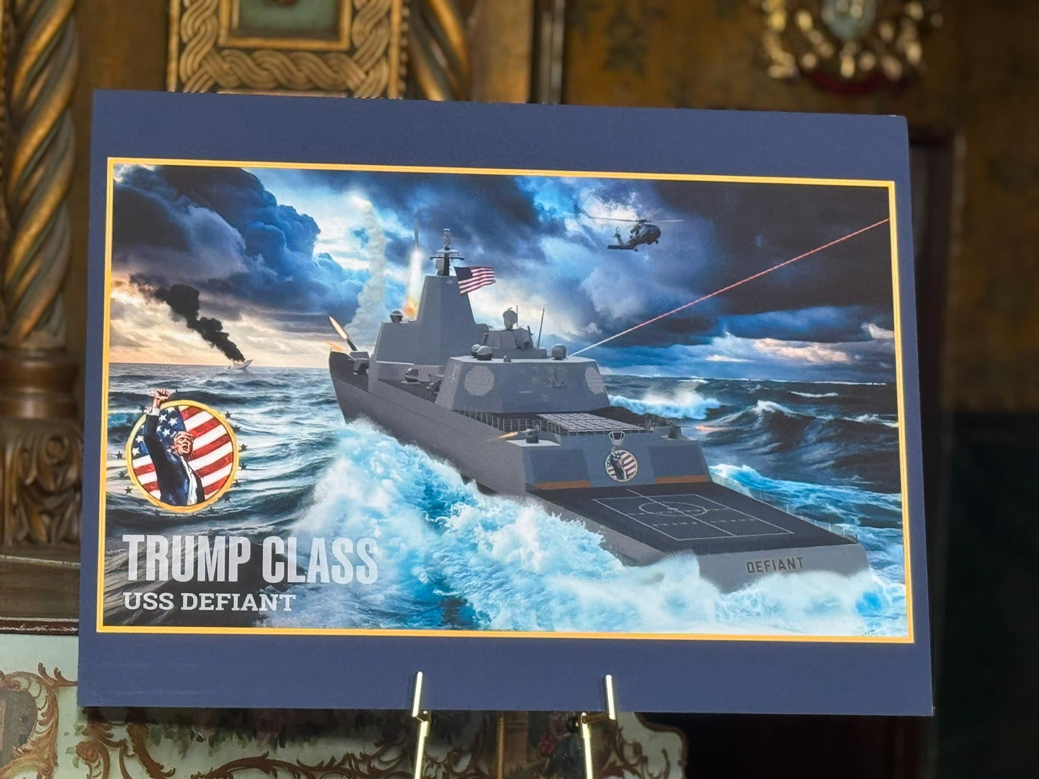 President announces new 'Trump Class' battleship USS Defiant at Mar-a-Lago