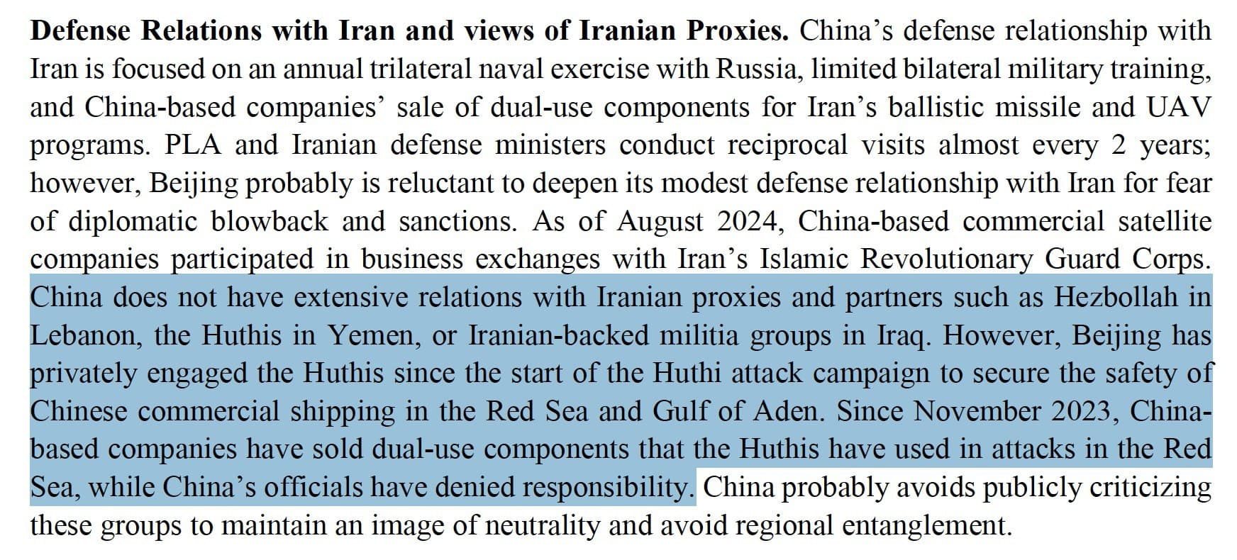 China engages Houthis to ensure shipping safety, sells dual-use components