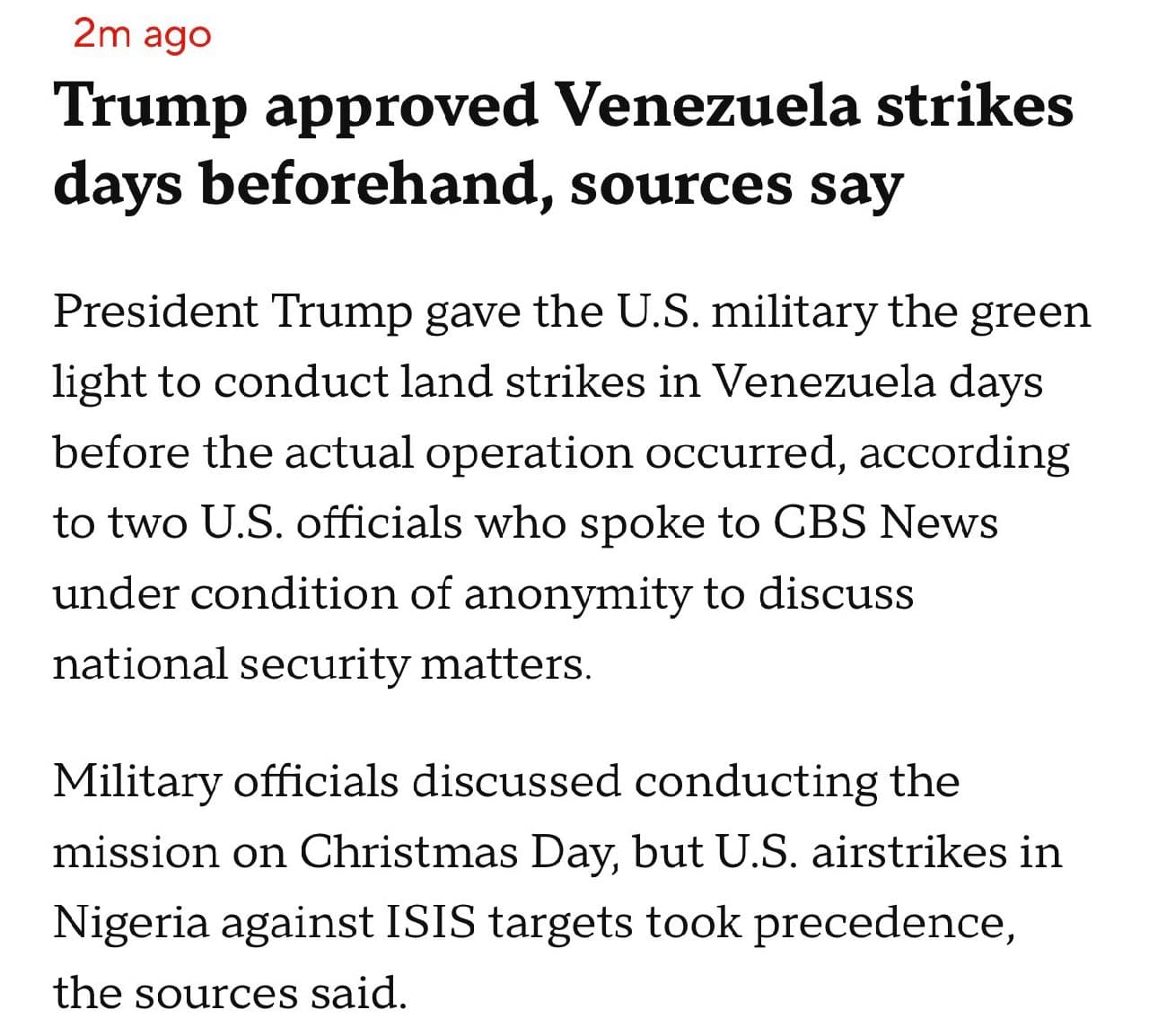 Trump authorized Pentagon land strikes in Venezuela before operation