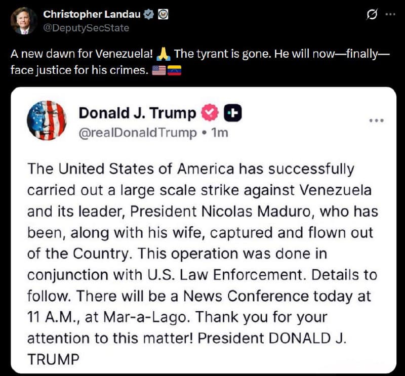 Deputy State Secretary Christopher Landau says Maduro will face justice