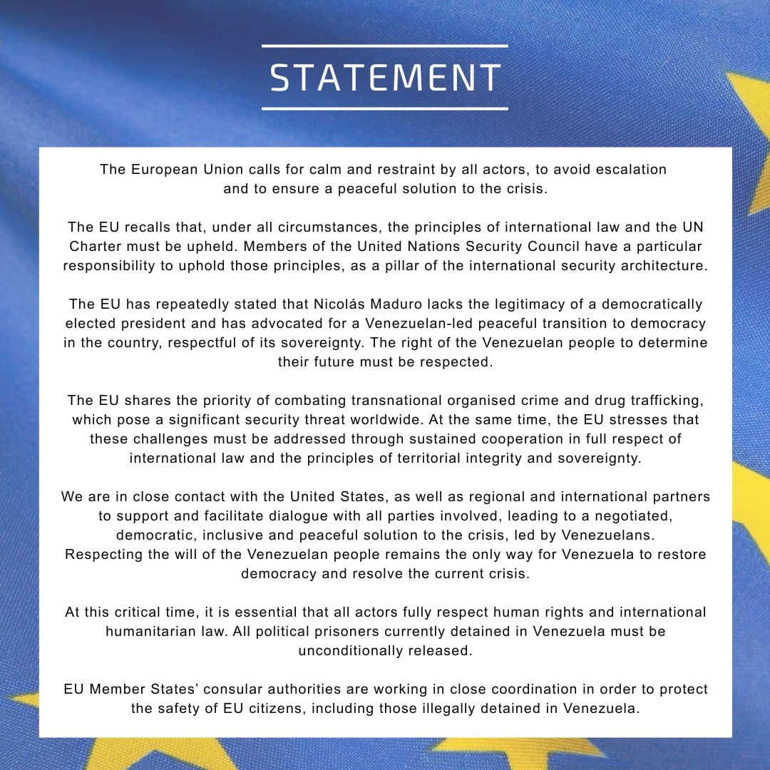 EU High Representative Kaja Kallas issues statement on U.S. intervention in Venezuela